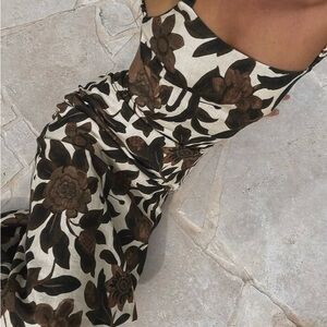 Commense Cream Maxi Skirt with Brown Floral Print